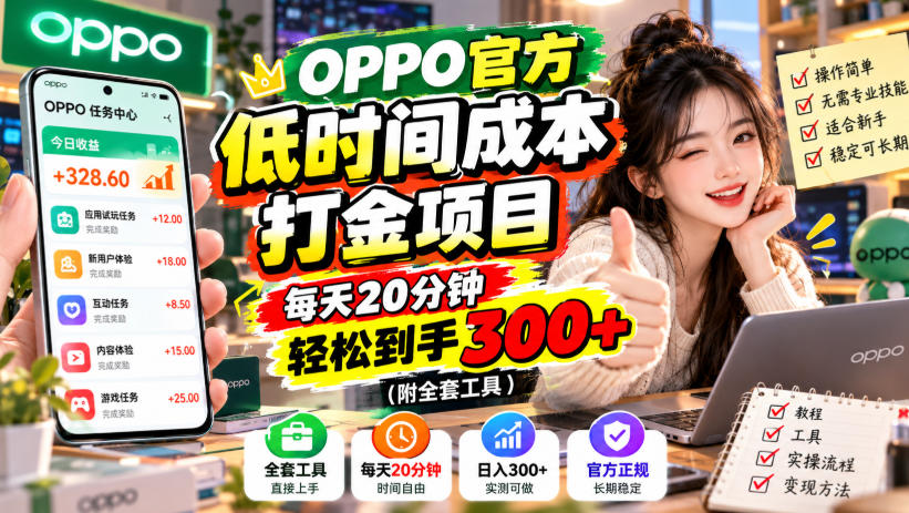 OPPO官方低时间成本打金项目，每天20分钟，轻松到手300+(附全套工具)【揭秘】-米壳知道—知识分享平台