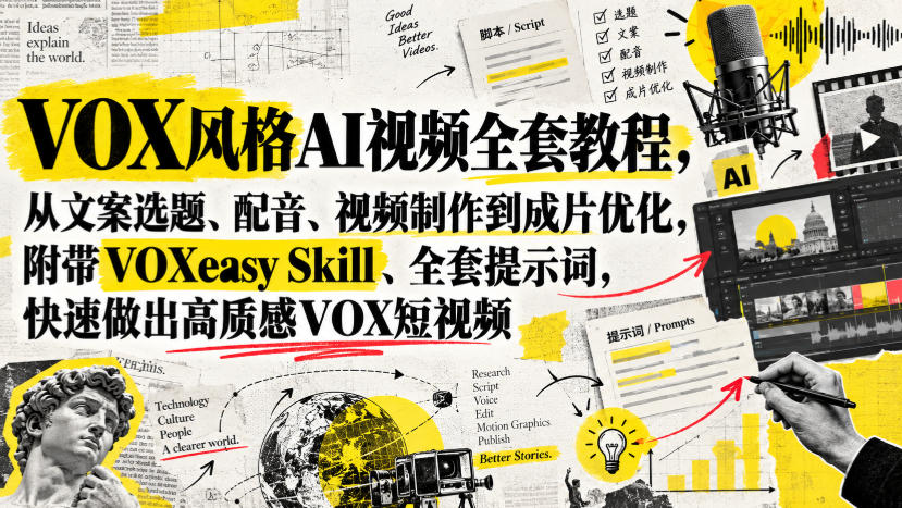 VOX风格AI视频全套教程，从文案选题、配音、视频制作到成片优化，附带VOXeasy Skill、全套提示词，快速做出高质感VOX短视频-米壳知道—知识分享平台