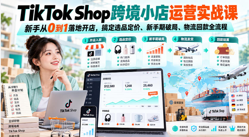 TikTok Shop跨境小店运营实战课，新手从0到1落地开店，搞定选品定价、新手期破局、物流回款全流程-米壳知道—知识分享平台