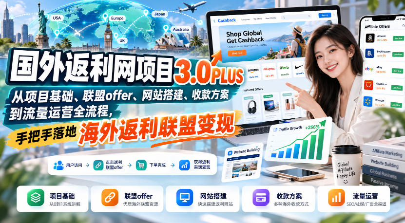国外返利网项目3.0PLUS,从项目基础、联盟offer、网站搭建、收款方案到流量运营全流程,手把手落地海外返利联盟变现-米壳知道—知识分享平台