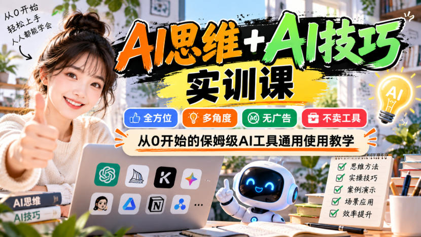 【无水印】AI思维+AI技巧实训课，全方位、多角度、无广告、不卖工具，从0开始的保姆级AI工具通用使用教学-米壳知道—知识分享平台
