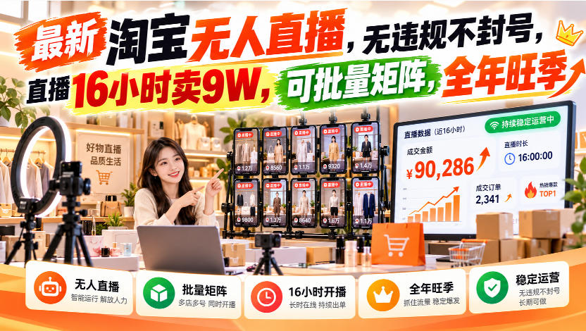 最新淘宝无人直播,无违规不封号,直播16小时卖9W,可批量矩阵,全年旺季【揭秘】-米壳知道—知识分享平台