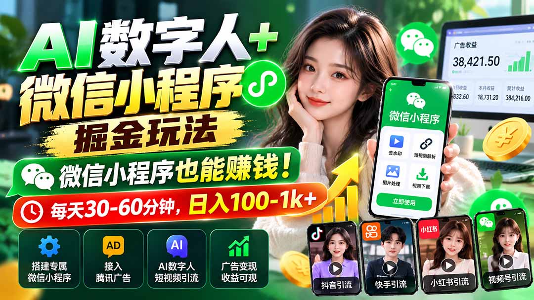 AI数字人+微信小程序掘金玩法：微信小程序也能赚钱！每天30-60分钟，日入100-1k+-米壳知道—知识分享平台