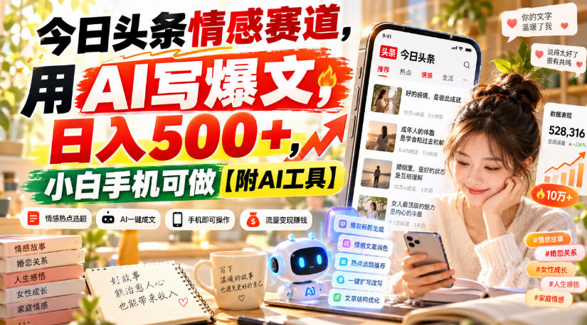 今日头条情感赛道，用AI写爆文，日入500+，小白手机可做【附AI工具】-米壳知道—知识分享平台
