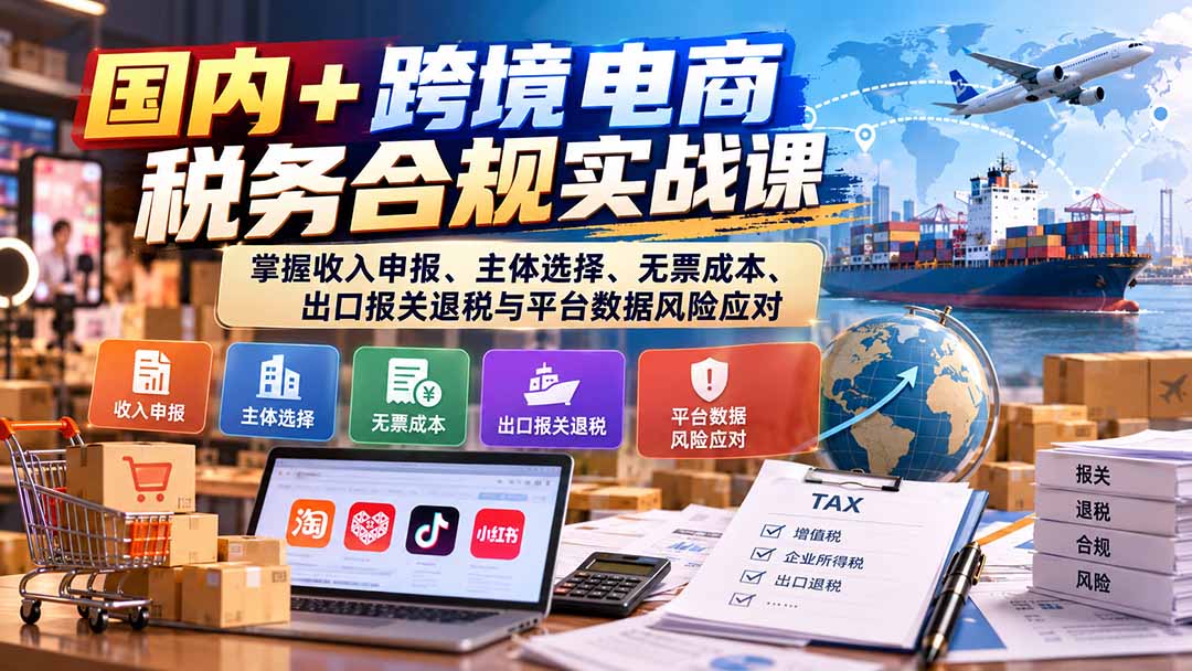 国内+跨境电商税务合规实战课：掌握收入申报、主体选择、无票成本、出口报关退税与平台数据风险应对-米壳知道—知识分享平台