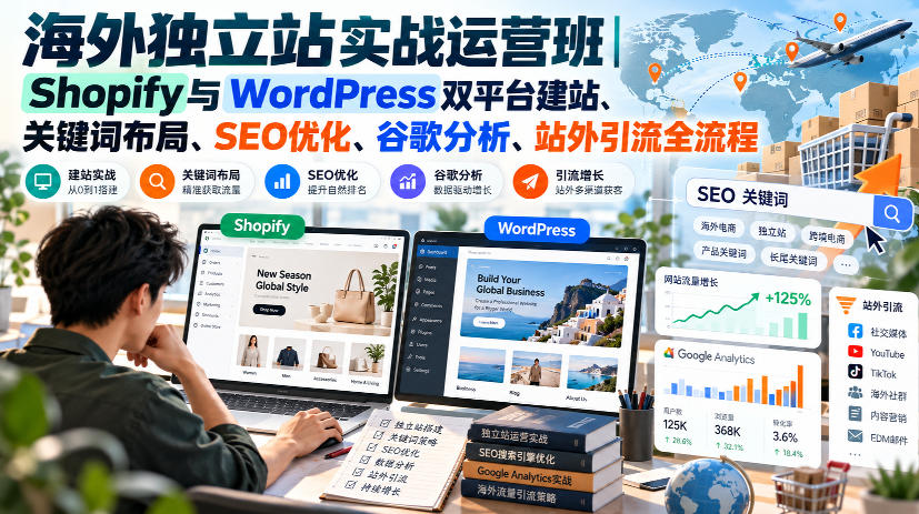 海外独立站实战运营班|Shopify与WordPress双平台建站、关键词布局、SEO优化、谷歌分析、站外引流全流程-米壳知道—知识分享平台