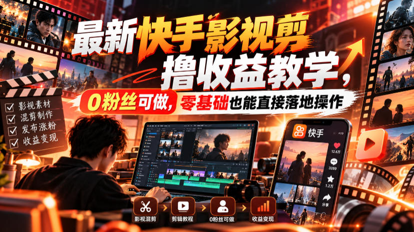 最新快手影视混剪撸收益教学，0粉丝可做，零基础也能直接落地操作-米壳知道—知识分享平台