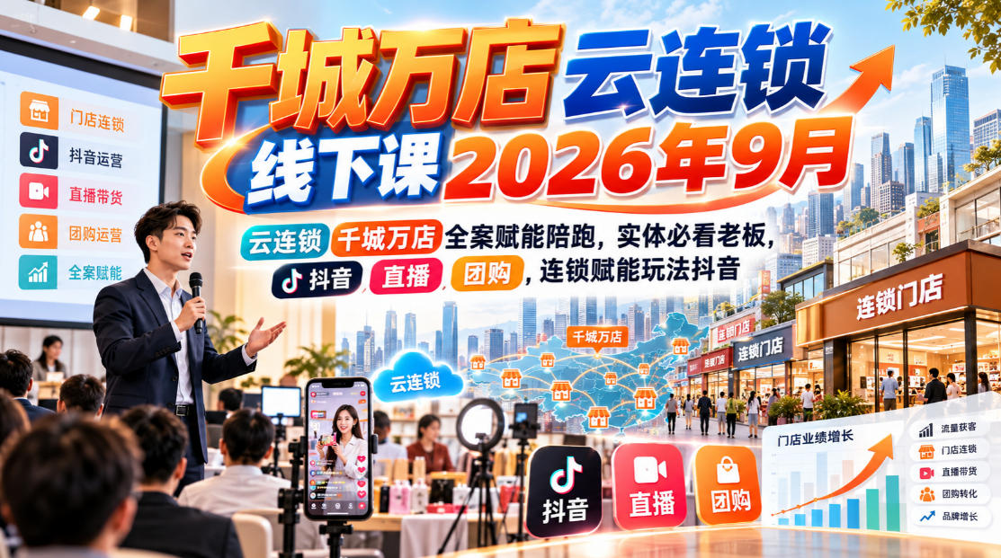千城万店云连锁线下课2026年9月，云连锁千城万店全案赋能陪跑，实体必看老板，抖音，直播，团购，连锁赋能玩法抖音-米壳知道—知识分享平台