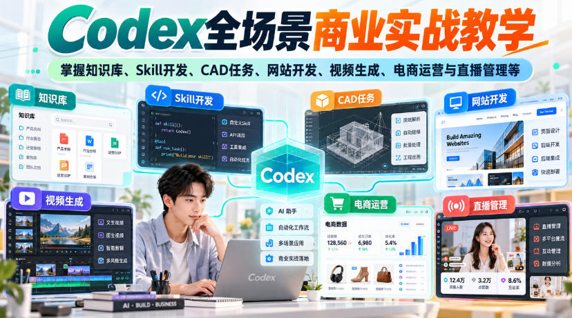 【无水印】Codex全场景商业实战教学，掌握知识库、Skill开发、CAD任务、网站开发、视频生成、电商运营与直播管理等-米壳知道—知识分享平台
