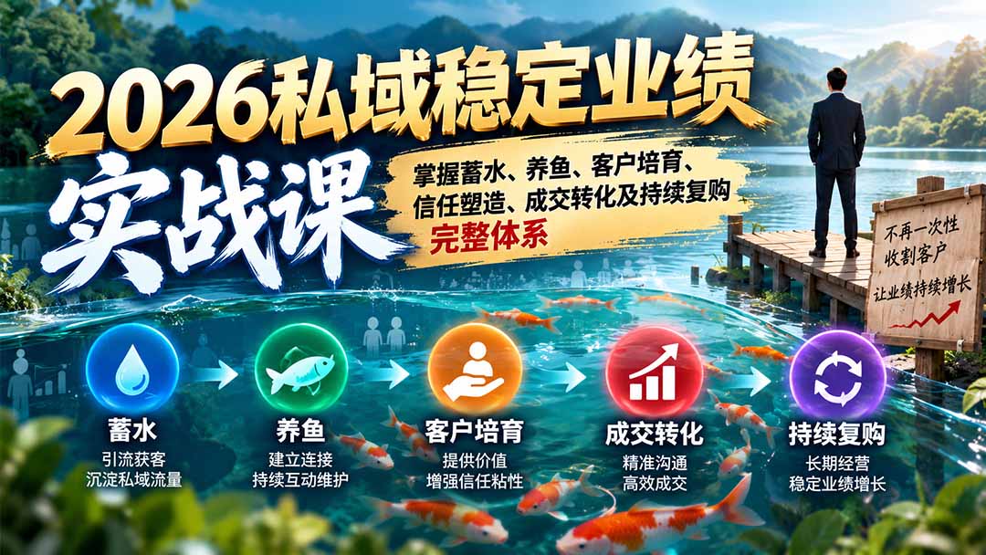 2026私域稳定业绩实战课：掌握蓄水、养鱼、客户培育、信任塑造、成交转化及持续复购完整体系-米壳知道—知识分享平台