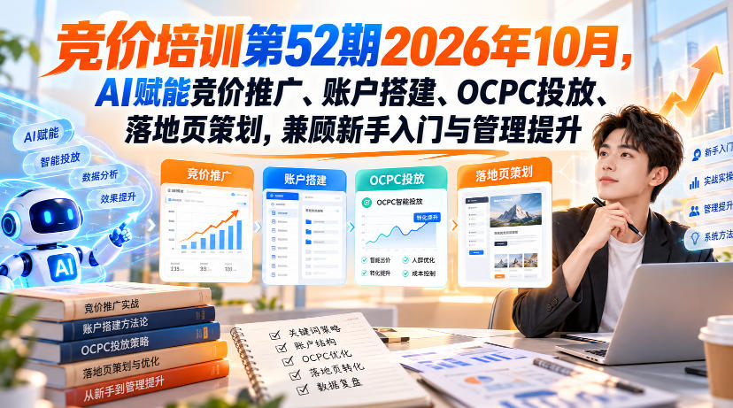 【无水印】竞价培训第52期2026年10月，AI赋能竞价推广、账户搭建、OCPC投放、落地页策划，兼顾新手入门与管理提升-米壳知道—知识分享平台