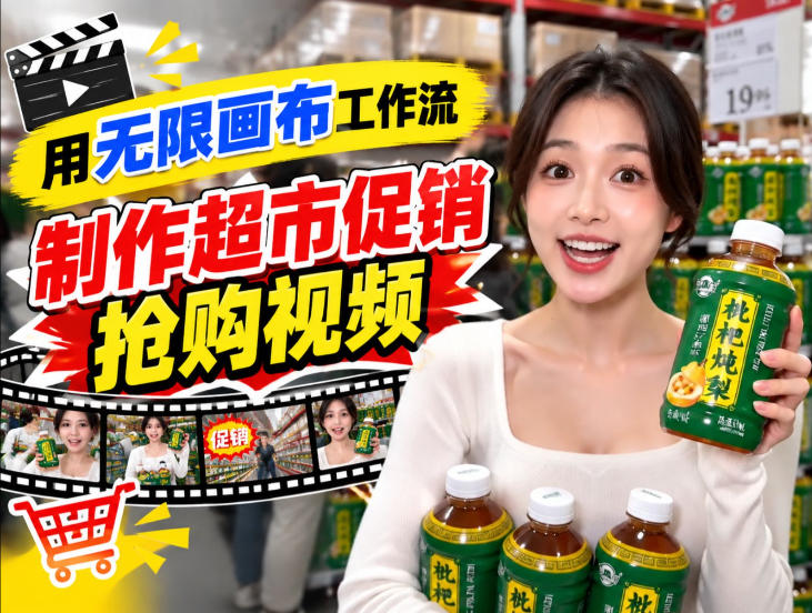 无限画布超市促销抢购视频工作流，一键产出TikTok抖音带货短视频-米壳知道—知识分享平台