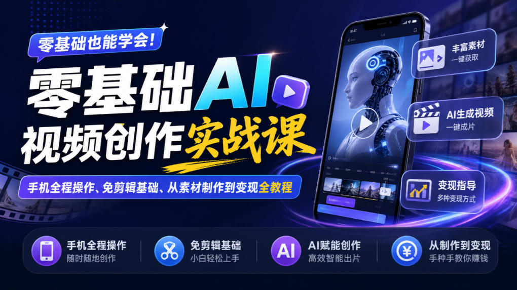 零基础AI视频创作实战课｜手机全程操作、免剪辑基础、从素材制作到变现全教程​-米壳知道—知识分享平台