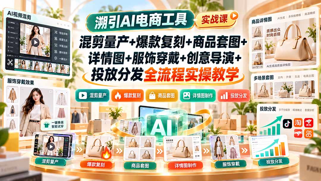 溯引AI电商工具实战课：混剪量产+爆款复刻+商品套图+详情图+服饰穿戴+创意导演+投放分发全流程实操教学-米壳知道—知识分享平台