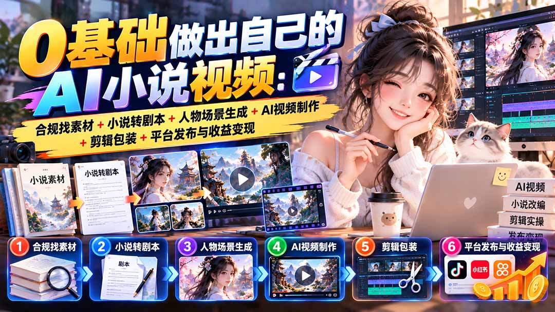 0基础做出自己的AI小说视频：合规找素材+小说转剧本+人物场景生成+AI视频制作+剪辑包装+平台发布与收益变现-米壳知道—知识分享平台