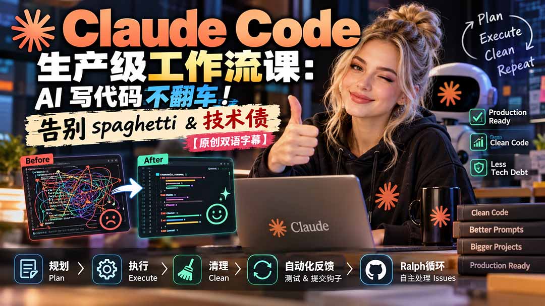 Claude Code 生产级工作流课：AI 写代码不翻车！告别 spaghetti & 技术债【原创双语字幕】-米壳知道—知识分享平台