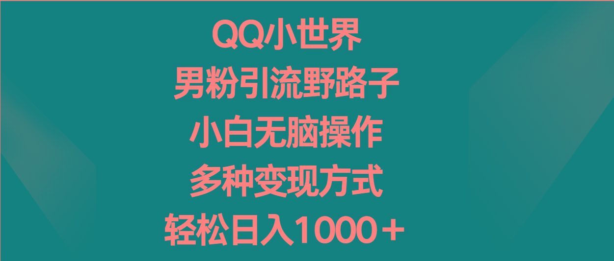 QQ小世界男粉引流野路子，小白无脑操作，多种变现方式轻松日入1000＋-米壳知道—知识分享平台