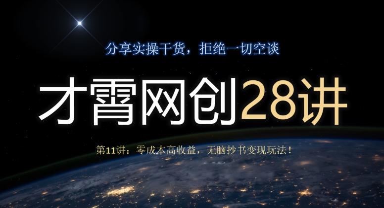 才霄网创28讲第11讲：零成本高收益，无脑抄书变现玩法！-米壳知道—知识分享平台