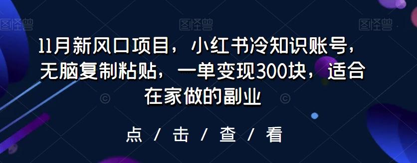 11月新风口项目，小红书冷知识账号，无脑复制粘贴，一单变现300块，适合在家做的副业-米壳知道—知识分享平台