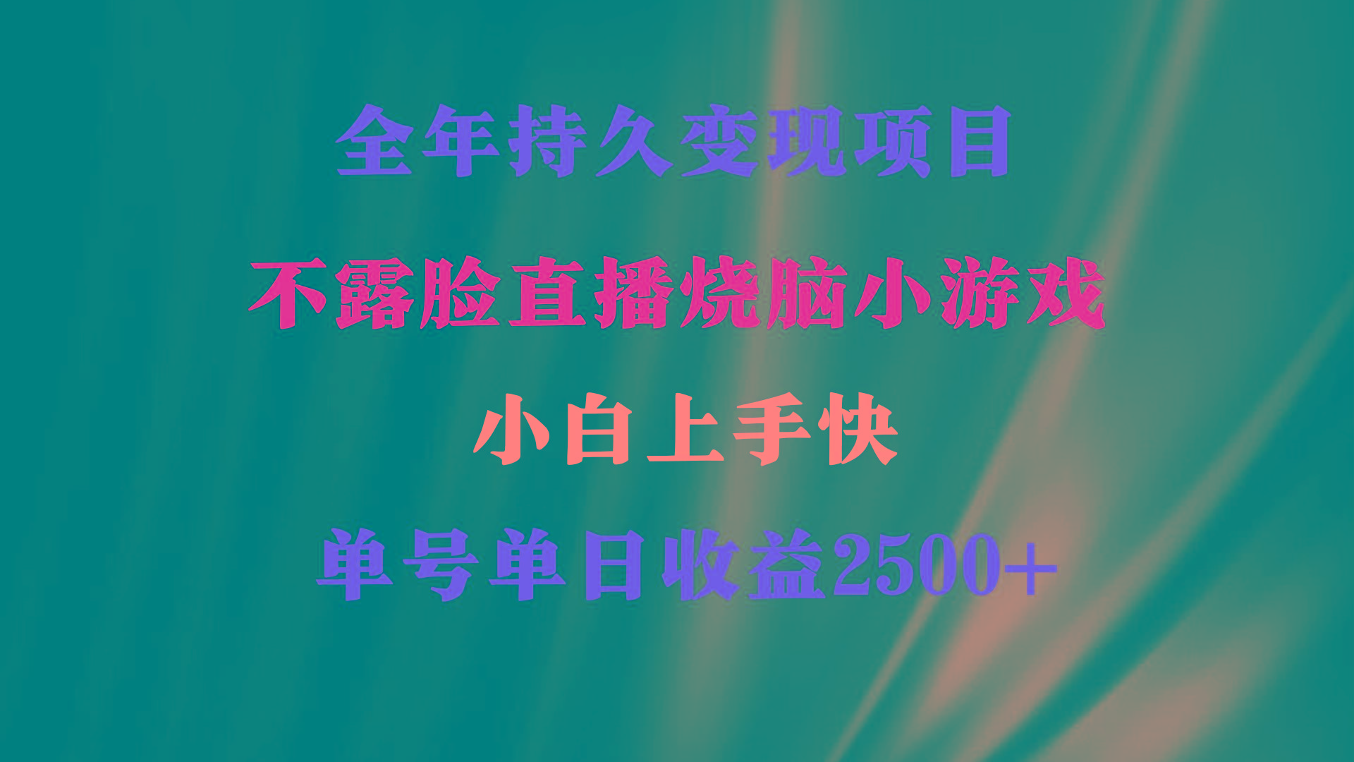 2024年 最优项目，烧脑小游戏不露脸直播  小白上手快 无门槛 一天收益2500+