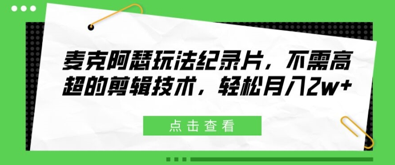 麦克阿瑟玩法纪录片，不需高超的剪辑技术，轻松月入2w+【揭秘】-米壳知道—知识分享平台