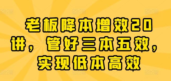 老板降本增效20讲，管好三本五效，实现低本高效-米壳知道—知识分享平台