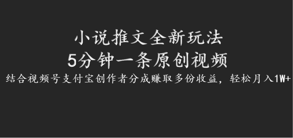 小说推文全新玩法，5分钟一条原创视频，结合视频号支付宝创作者分成赚取多份收益-米壳知道—知识分享平台