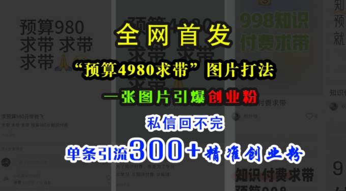 小红书“预算4980带我飞”图片打法，一张图片引爆创业粉，私信回不完，单条引流300+精准创业粉-米壳知道—知识分享平台