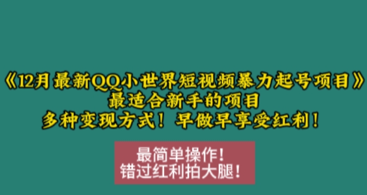 12月最新QQ小世界短视频暴力起号项目，最适合新手的项目，多种变现方式-米壳知道—知识分享平台