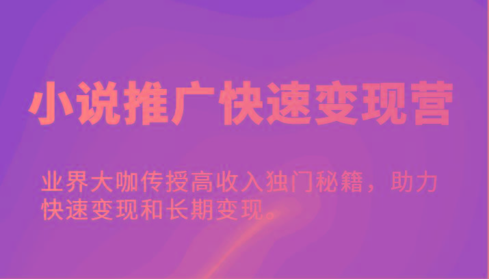 小说推广快速变现营-业界大咖传授高收入独门秘籍，助力快速变现和长期变现。-米壳知道—知识分享平台